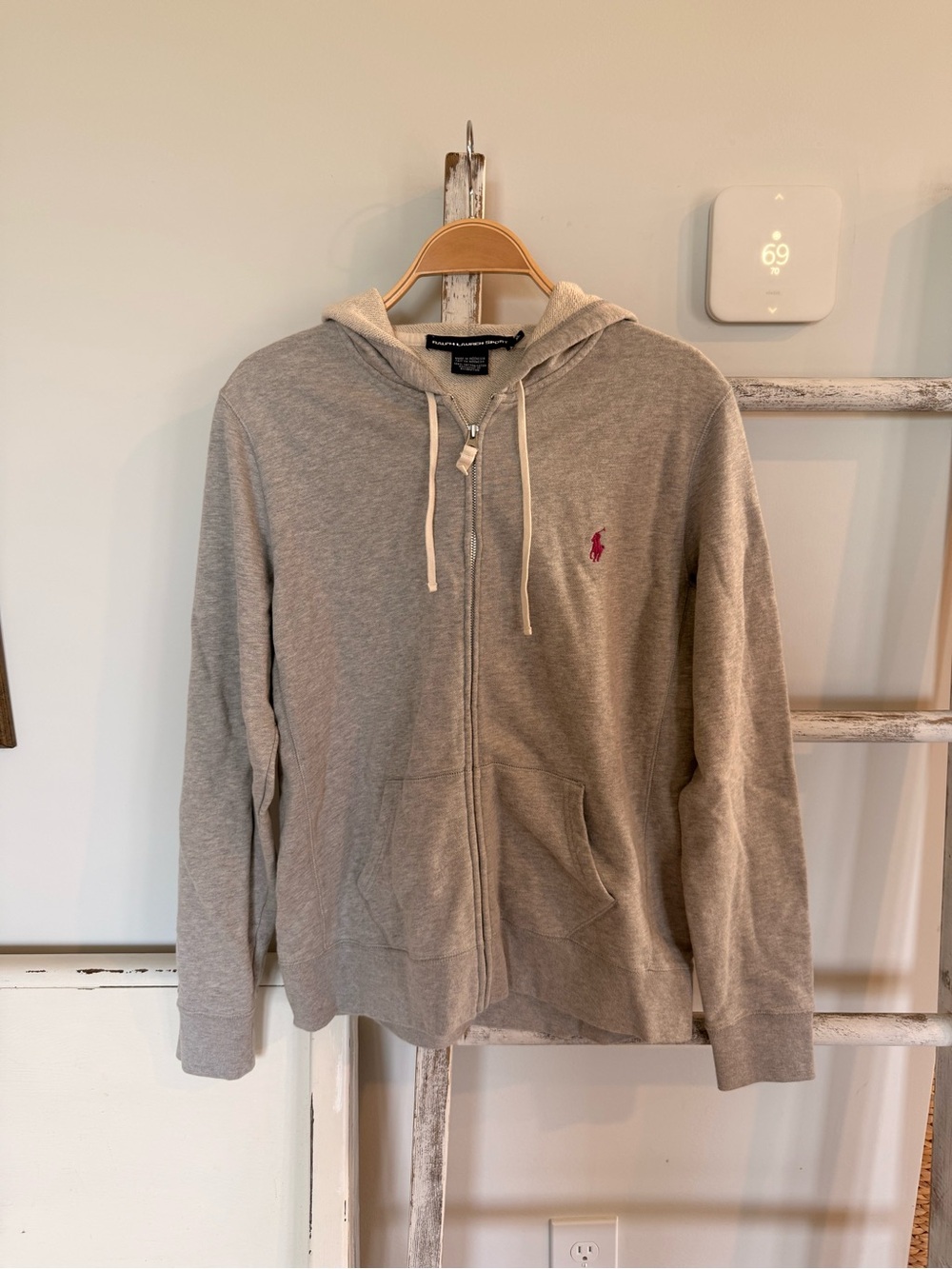 Vintage Ralph Lauren Sport Hoodie Womens XL Gray Full Zip Sweatshirt Pony Logo